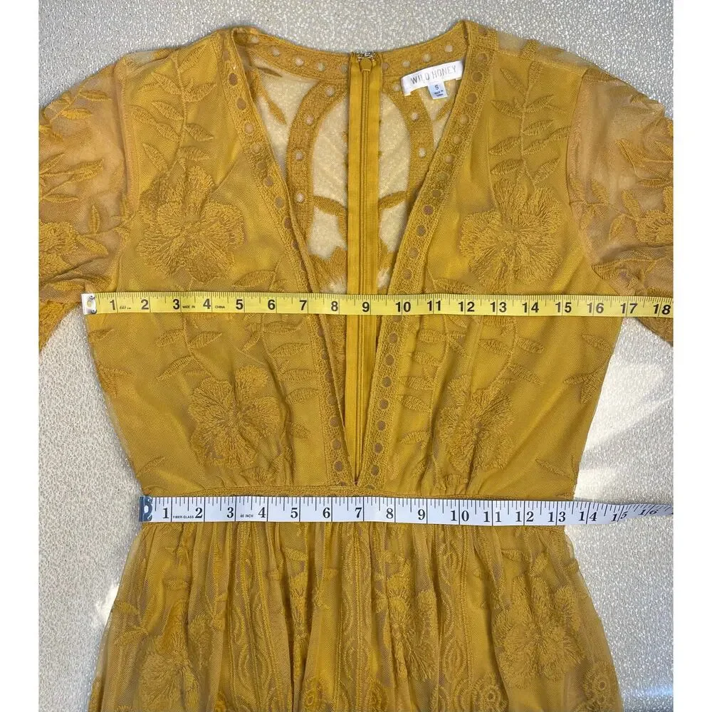 Wild Honey Mustard Yellow Lace Sheer Maxi Romper Size S - Picture 13 of 15